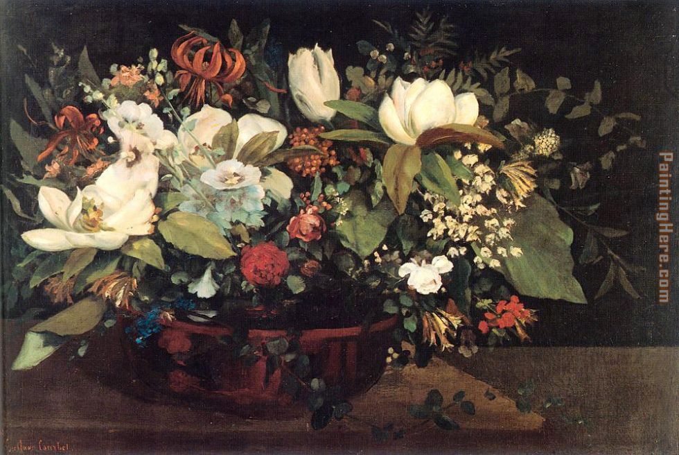 Basket of Flowers painting - Gustave Courbet Basket of Flowers art painting